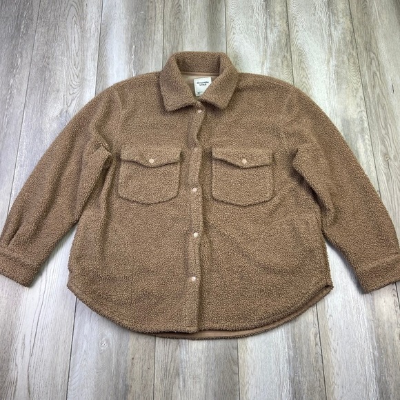 Abercrombie & Fitch Jackets & Blazers - Abercrombie Fitch Jacket Womens XL Brown Sherpa Snap Button Fleece Casual